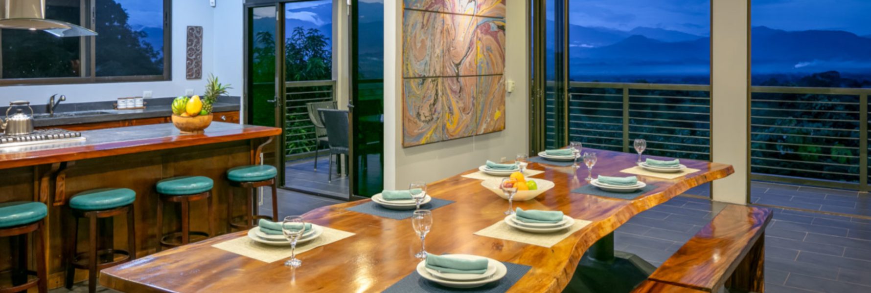 This table is able to seat everyone from your group, friends, and family. It is custom made for this vacation home and has an elegance that adds to the luxury of this house.