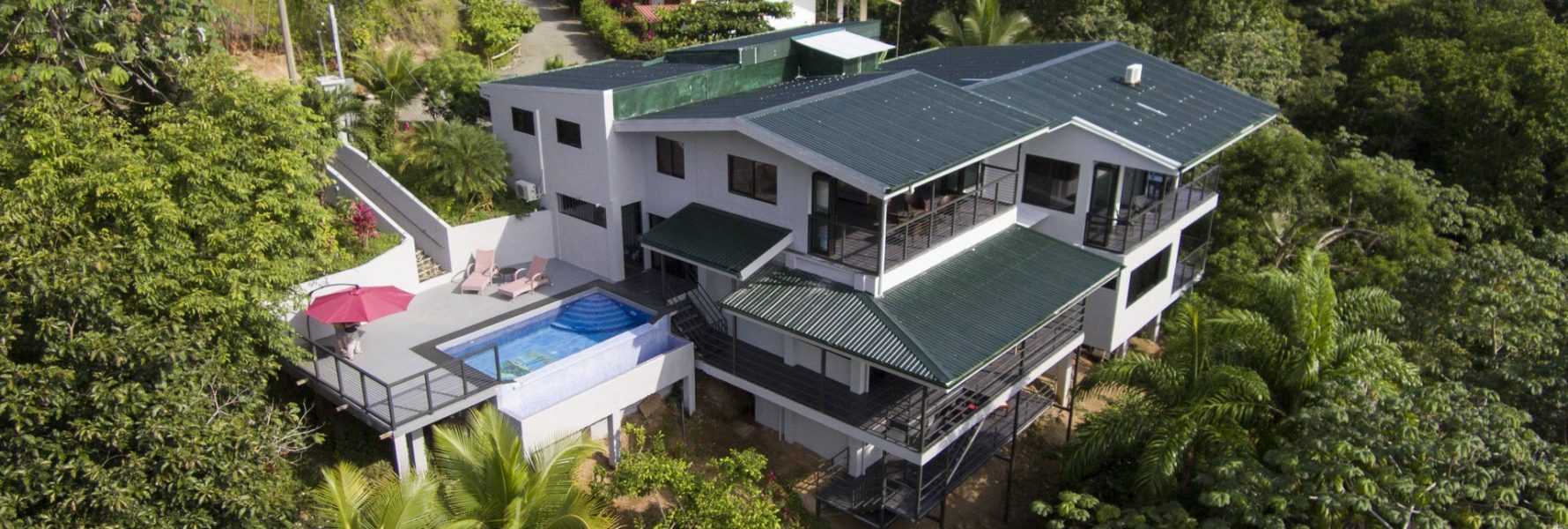 A nice aerial shot of the Vacation Villa you will be staying in. This multi-level home has lots to offer you when Visiting Costa Rica! 