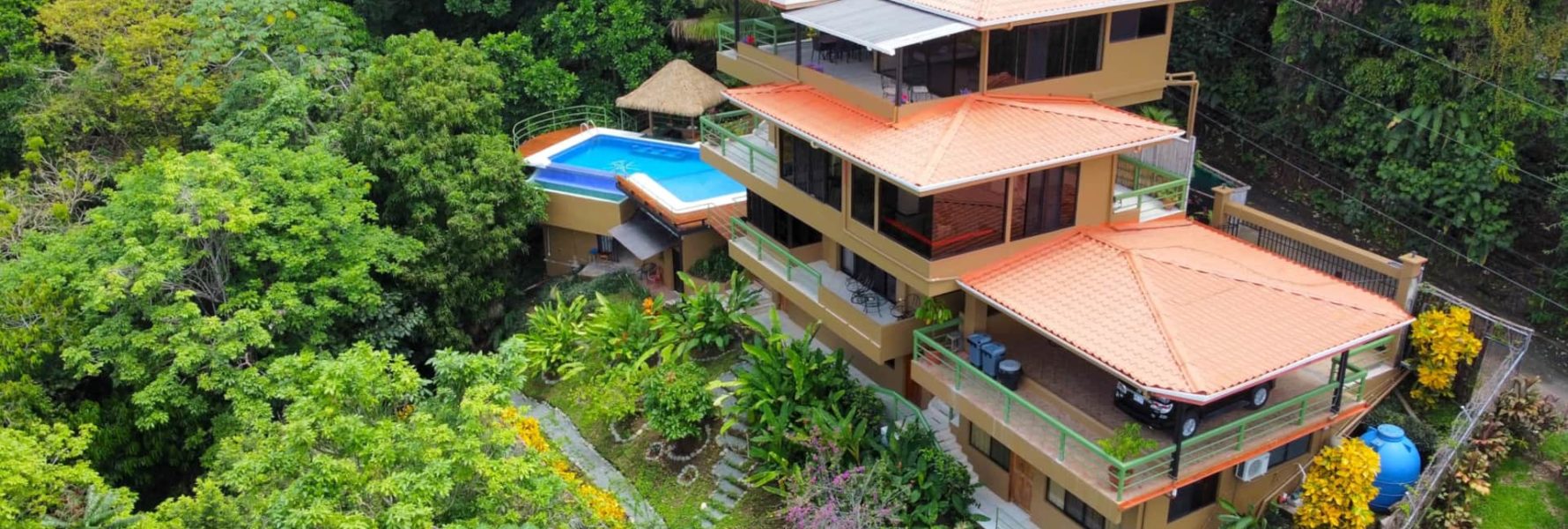 
This stunning Manuel Antonio vacation villa is perched high amidst the jungle canopy, offering a truly immersive experience.